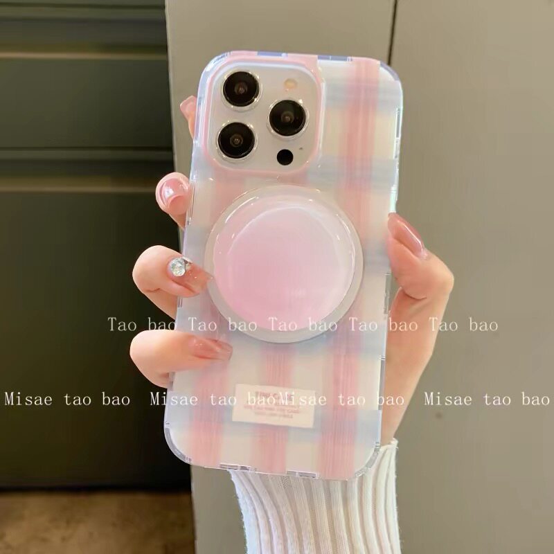 Ins Korean Style Girly Pink Plaid Three-Layer Magnetic Phone Case for A57/A37/S26/S25Ultra/S24+/S23 Ins Korean Style Girly Pink Plaid Three-Layer Magnetic Phone Case for A57/A37/S26/S25Ultra/S24+/S23