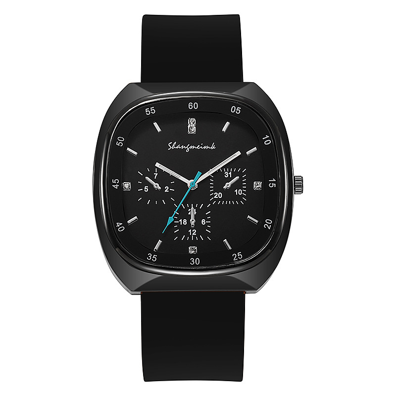Nuevo reloj de comercio exterior para mujer, moda de tres ojos, diamante, cuarzo cuadrado, cinta de silicona, reloj para estudiante, reloj para mujer