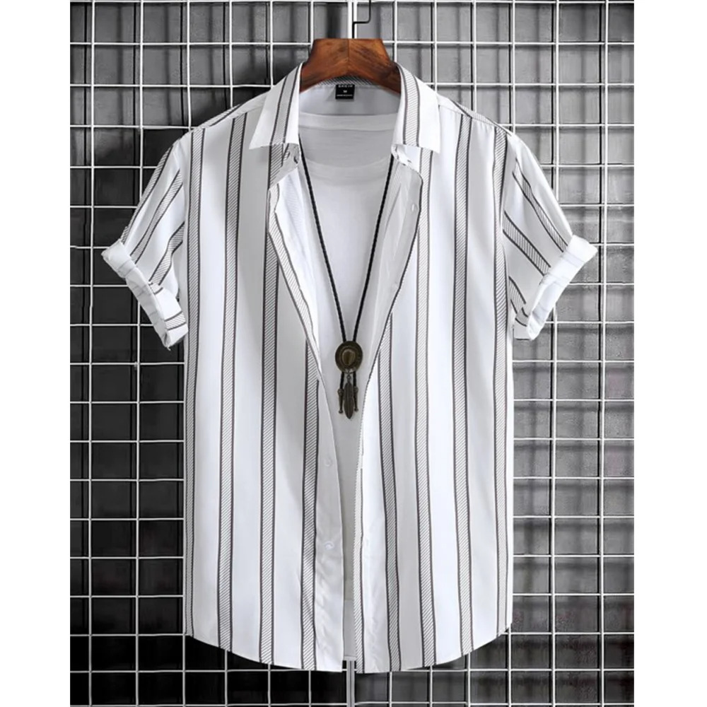 跨境男士衬衫速卖通亚马逊TikTok外贸批发3D条纹短袖夏威夷衬衫