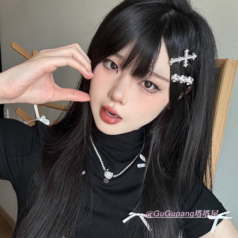 超辣闪钻十字架发夹女2025新款边夹侧边一字夹子