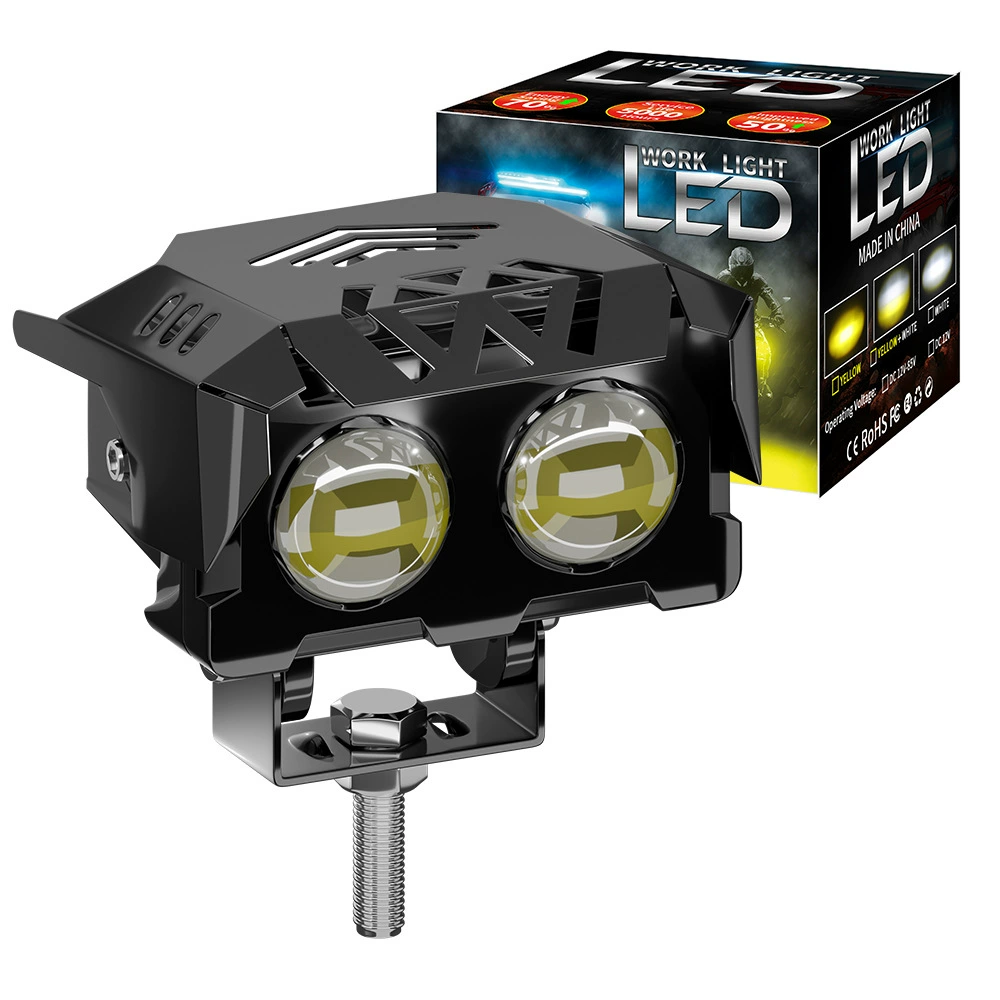 Мотоциклетная светодиодная фара для трансграничной торговли, белый и желтый двойной свет с защитным кожухом, в стиле Миньон, внешний прожектор для электромобилей, мощный прожектор