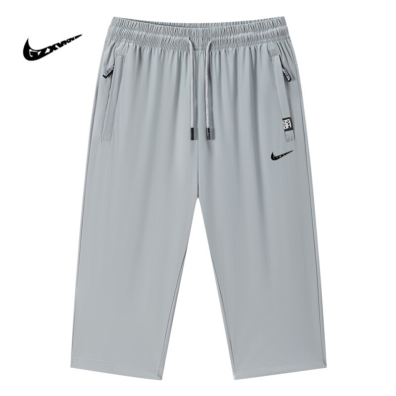 Men's Cropped Pants Summer Thin Loose Large Size Shorts Summer Pants Ice Silk Elastic Casual Sports Pants Men