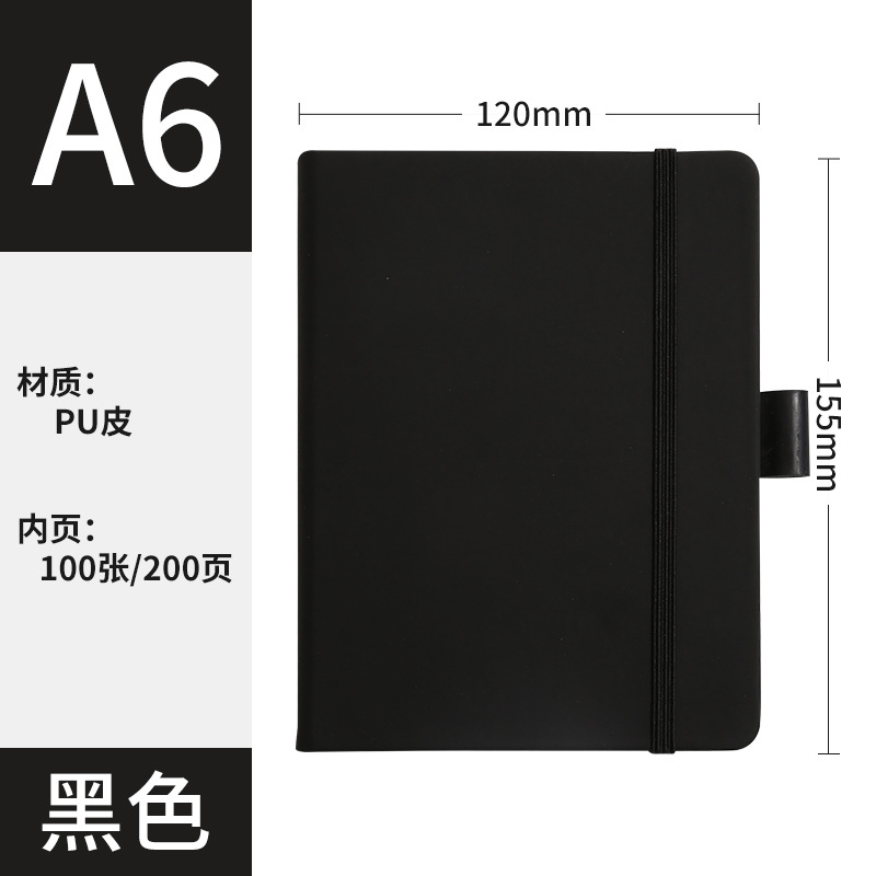 A6 negro + Correa + bolígrafo elástico