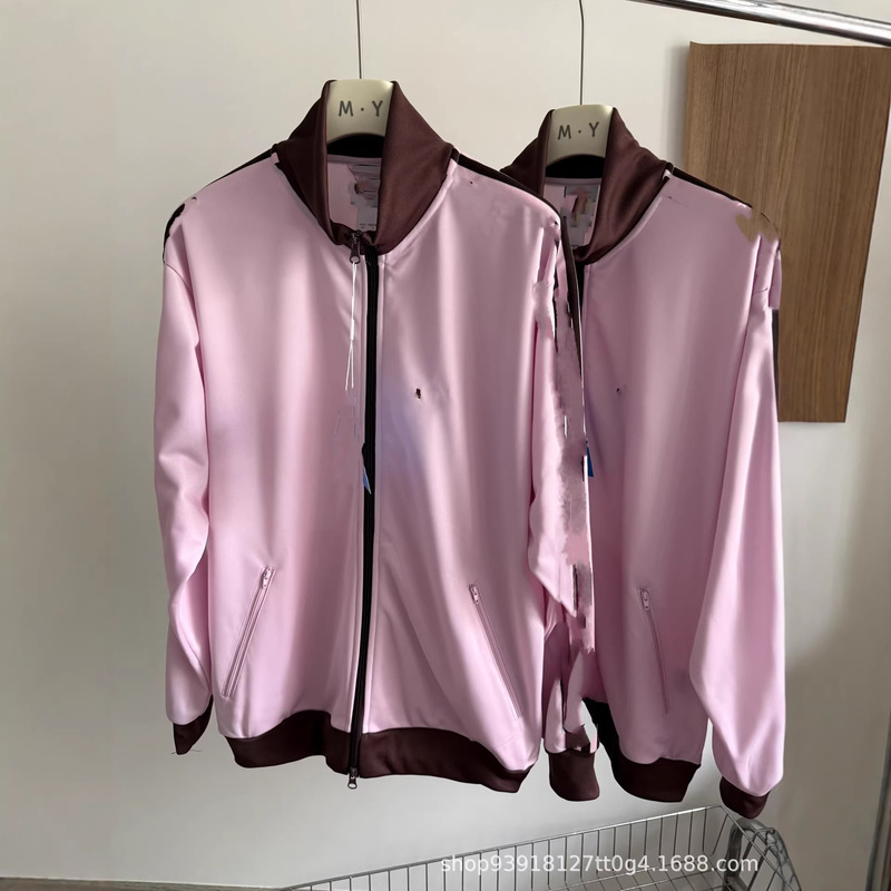 Original a's Pink Jacket, Same Style as Masato, Pink and Brown Unisex Sports Loose Jacket with Stand Collar and Long Sleeves Original a's Pink Jacket, Same Style as Masato, Pink and Brown Unisex Sports Loose Jacket with Stand Collar and Long Sleeves