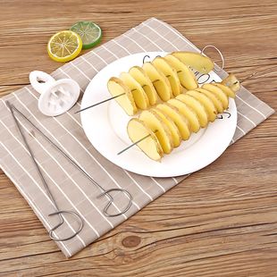 Household Manual Potato Slicer Spiral Potato Chip Rotary Cutter Potato Tower Maker with Steel Skewer Set Multifunctional
