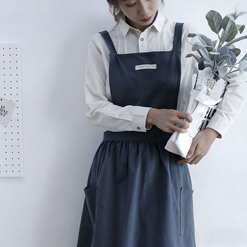Painting Apron for Female Art Students, Fresh Style, Nail Art, Internet Celebrity, Japanese-Style Floral Design, Flower Shop, Ruffled Edge, Pure Cotton