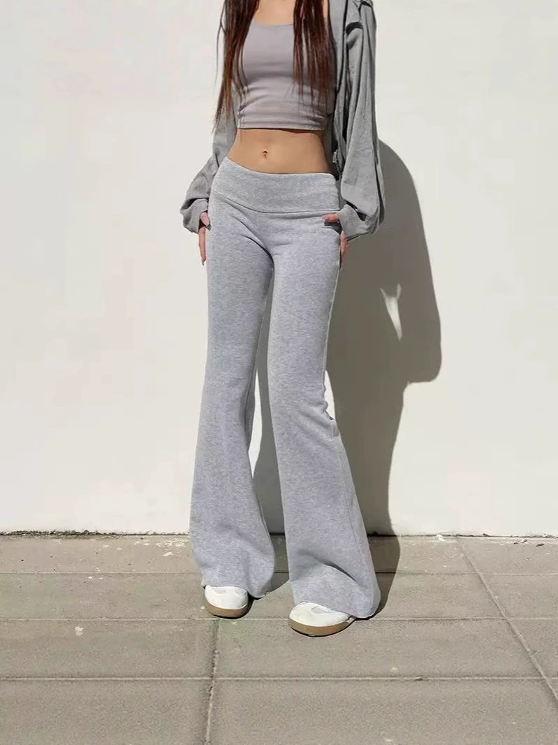 Женские расклёшенные брюки, европейский стиль, slim fit, повседневные, серые/чёрные, S–2XL