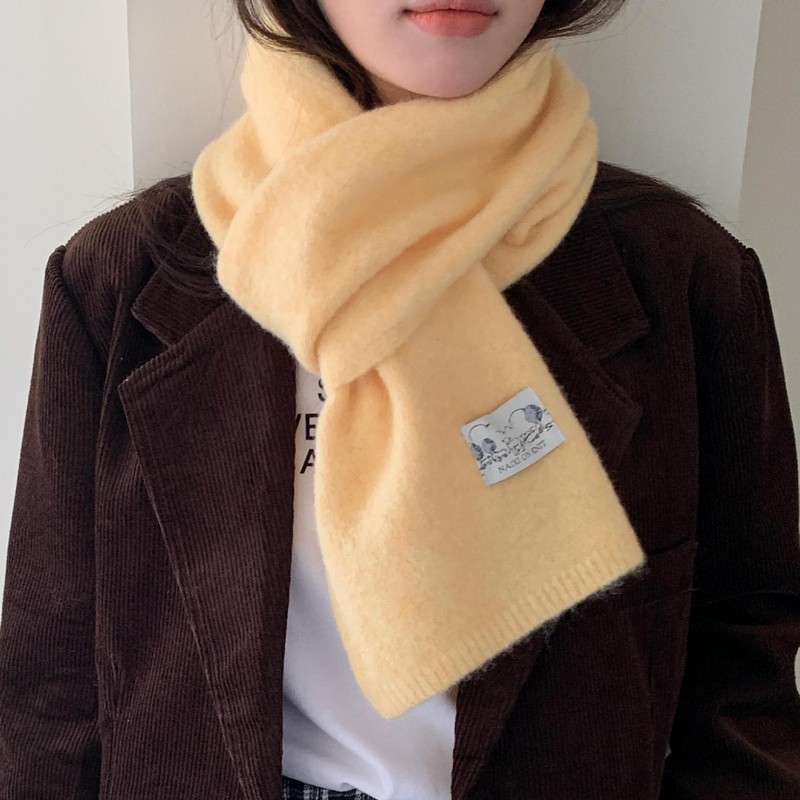 韩系氛围感软糯针织纯色围巾女2025新款时尚百搭保暖毛线围脖冬季|undefined