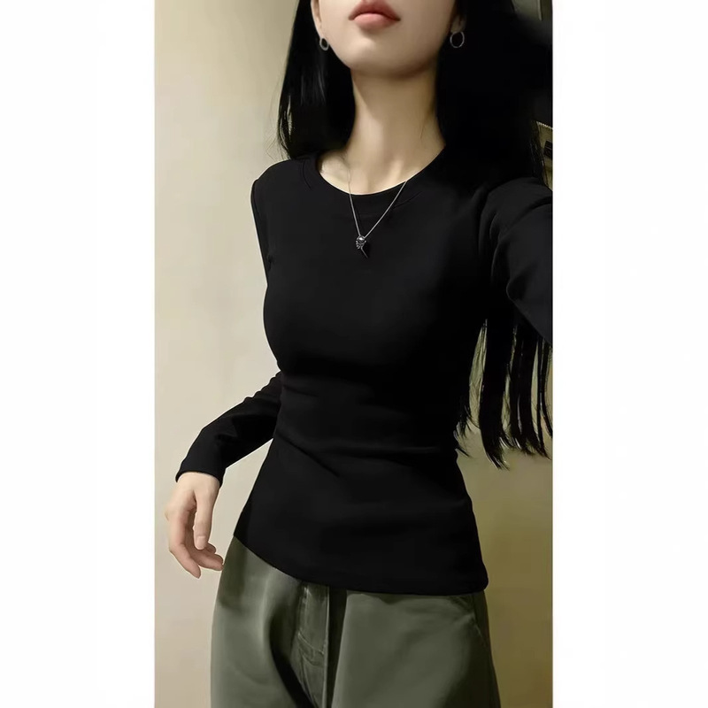 280g Double-Sided Ribbed Thermal Fabric Original Design Thickened Version Round Neck Slim Fit Warm T-Shirt Top 280g Double-Sided Ribbed Thermal Fabric Original Design Thickened Version Round Neck Slim Fit Warm T-Shirt Top