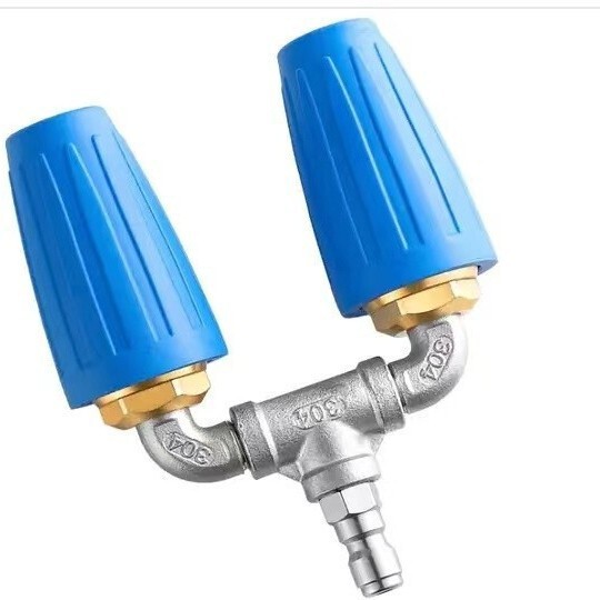 High-Pressure Water Gun Rotating Nozzle Red Aluminum Alloy with Three-Way Stainless Steel Water Pipe Joint Tip1/4 4000Psi