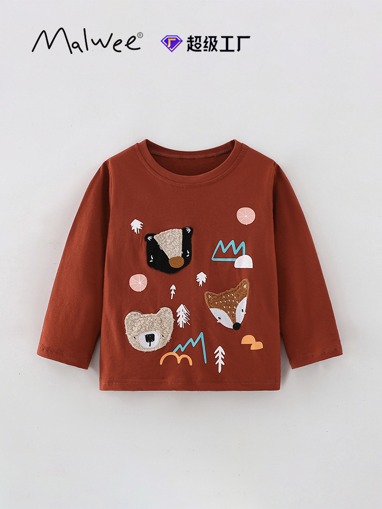 Malwee transfronterizo camiseta infantil otoño y invierno nuevo estilo europeo y americano para niños de cuello redondo camiseta de manga larga camiseta de base chaqueta casual
