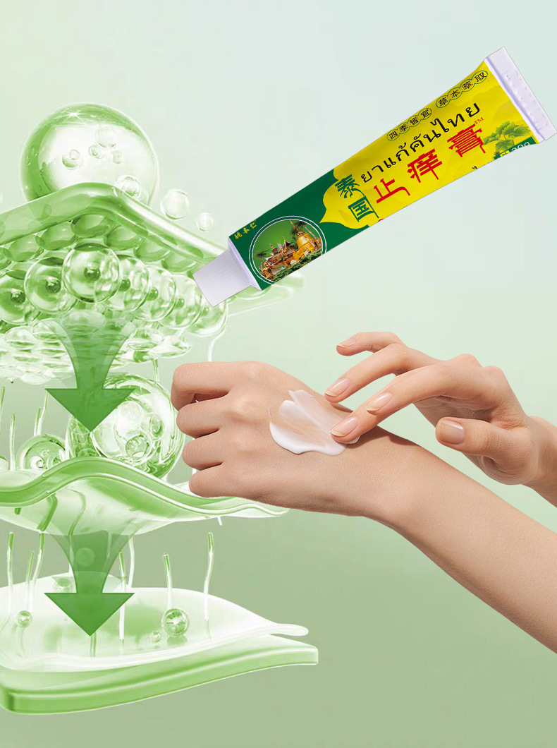 Thai Itch Relief Ointment External Skin Balm 20g Traditional Herbal Topical for Neck Area in use