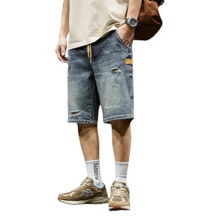 Summer Thin Five-point Denim Shorts Men's Seven-point Casual 2023 New Fashionable Mid-point Pants Horse Pants for Outer Wear