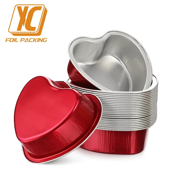 100ml Heart-Shaped Aluminum Foil Pudding Cups, Thickened Heart-Shaped Tin Foil Cups, Chiffon Cake Baking Cups with Lids, Wholesale