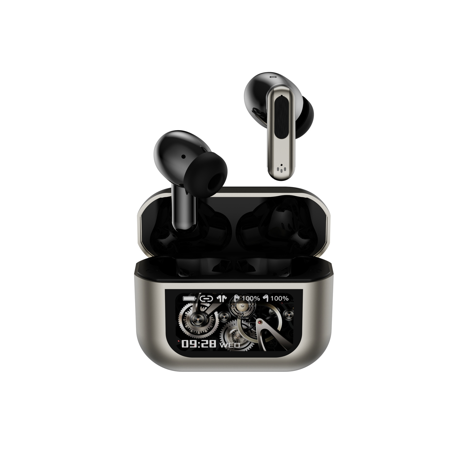 Auriculares Bluetooth A9 Pro con Pantalla V8 — Cancelación de Ruido ANC, Estuche Deslizante