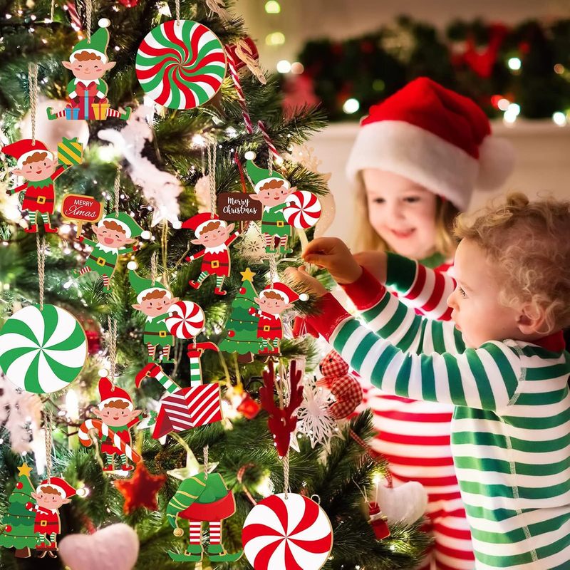 クリスマス木製キャンディクリスマスデコレーションエルフツリーオーナメントエルフハンギングオーナメントミントキャンディホームクリスマスツリーデコレーション|undefined