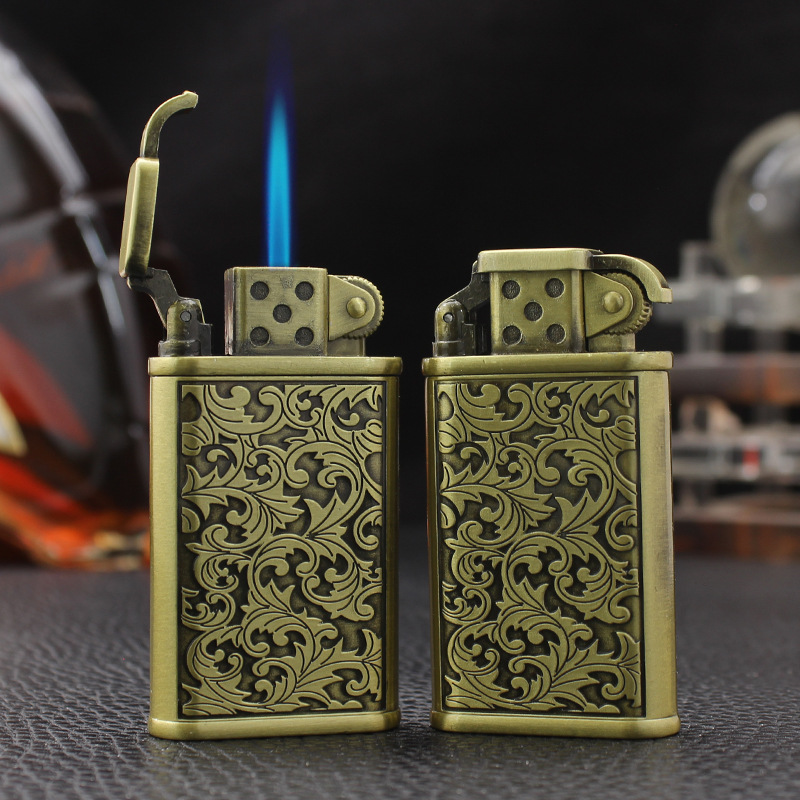 XF104创意充气防风打火机直冲火焰点烟器个性唐草图金属烟具批发|ms