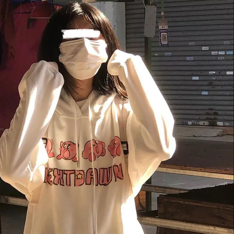 Cross-Border Cute Kirby Print Loose Large Size Hooded Sweatshirt for Female Students Plus Velvet Sports Casual Jacket