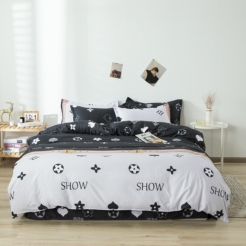 Nantong Textiles para el hogar Sábana impresa estilo ins Juego de cuatro piezas Artículos para el hogar Funda de edredón de aloe Juego de tres piezas para dormitorio de estudiantes