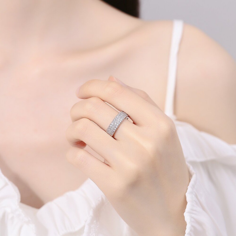 韩式轻奢满钻小众设计排戒镀Au750戒指女ins潮镶钻开口食指戒指环