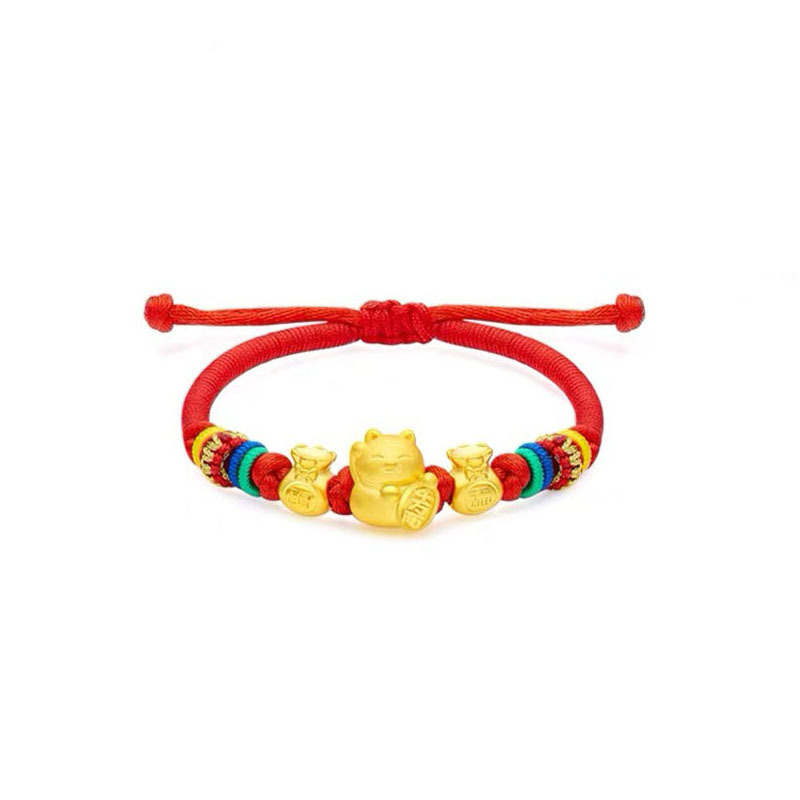 아기 행운의 고양이 빨간 밧줄 + 복주머니 (약 0.55g)