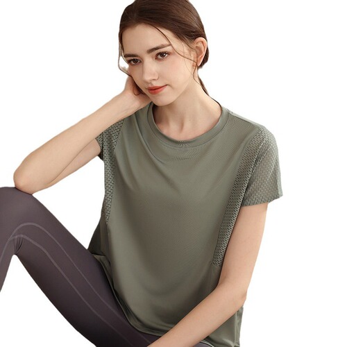 Relaxed and breathable exercise top, cover-up yoga wear for women, short-sleeve T-shirt, quick-drying summer thin style, training, running, fitness