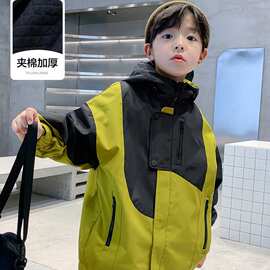 潮牌男童冬款冲锋衣外套2024新款儿童装男孩冬季夹棉加厚休闲风衣