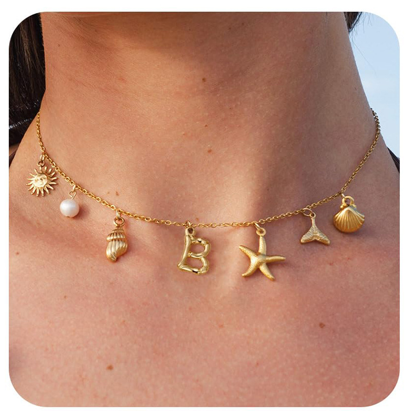 Holiday, Daily Occasion Copper Simple Style Sun Letter Starfish Pendant Necklace