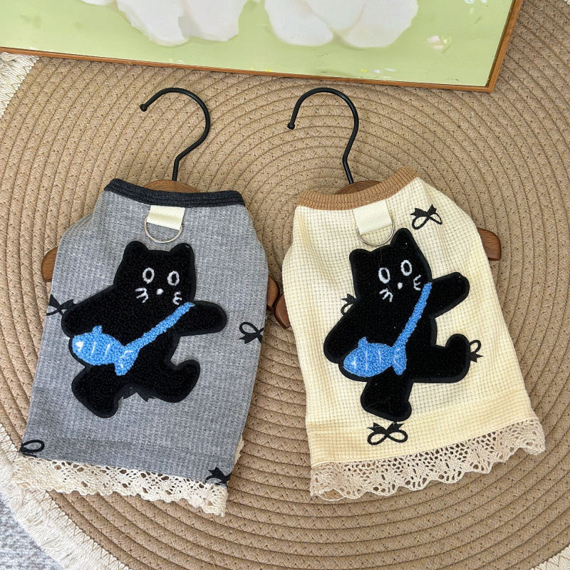 Primavera y verano ropa para gatos nueva muñeca de pelo gato gato gato azul lindo chaleco de encaje waffle