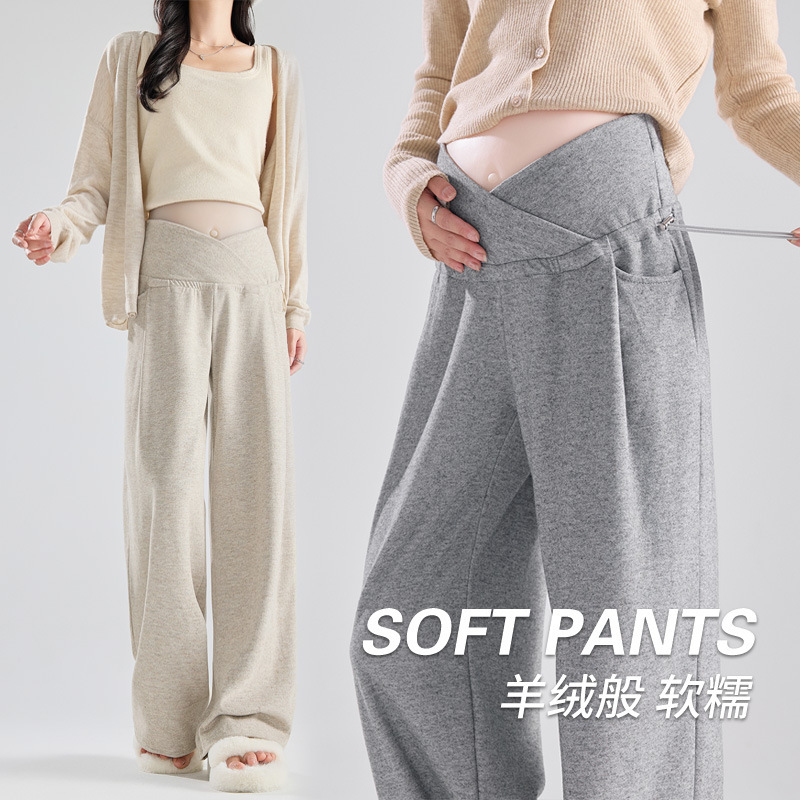 Pregnant Women's Pants Spring and Autumn Wide Leg Pants Autumn and Winter fleece-lined Pregnancy Small Casual Pants plus size Autumn
