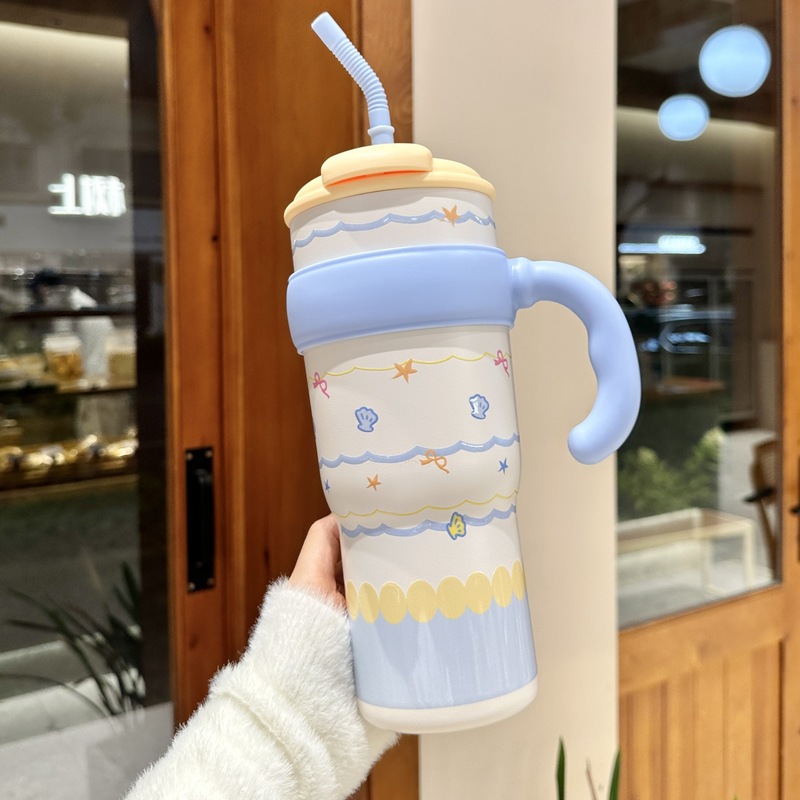 女の子向けの大容量オフィスハンドルアイスカップ、高見えするダブルストローカップ、屋外用保冷車用ウォーターカップ|undefined