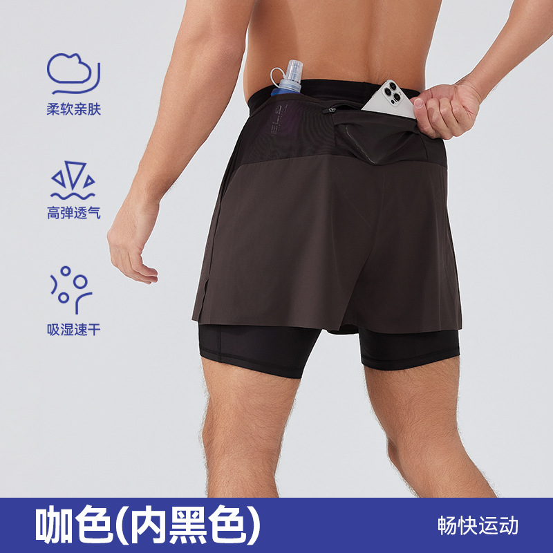 Pantalones deportivos de hombre para correr, pantalones cortos de maratón de doble capa al aire libre, forro de secado rápido, pantalones de baloncesto elásticos resistentes a la luz