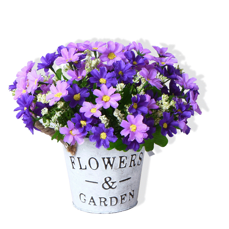 Flores falsas Decoración de arreglo floral de arte de hierro americano Ramo falso Planta pequeña en maceta Mesa de comedor Decoración de la sala de estar Decoración Flor de seda de plástico