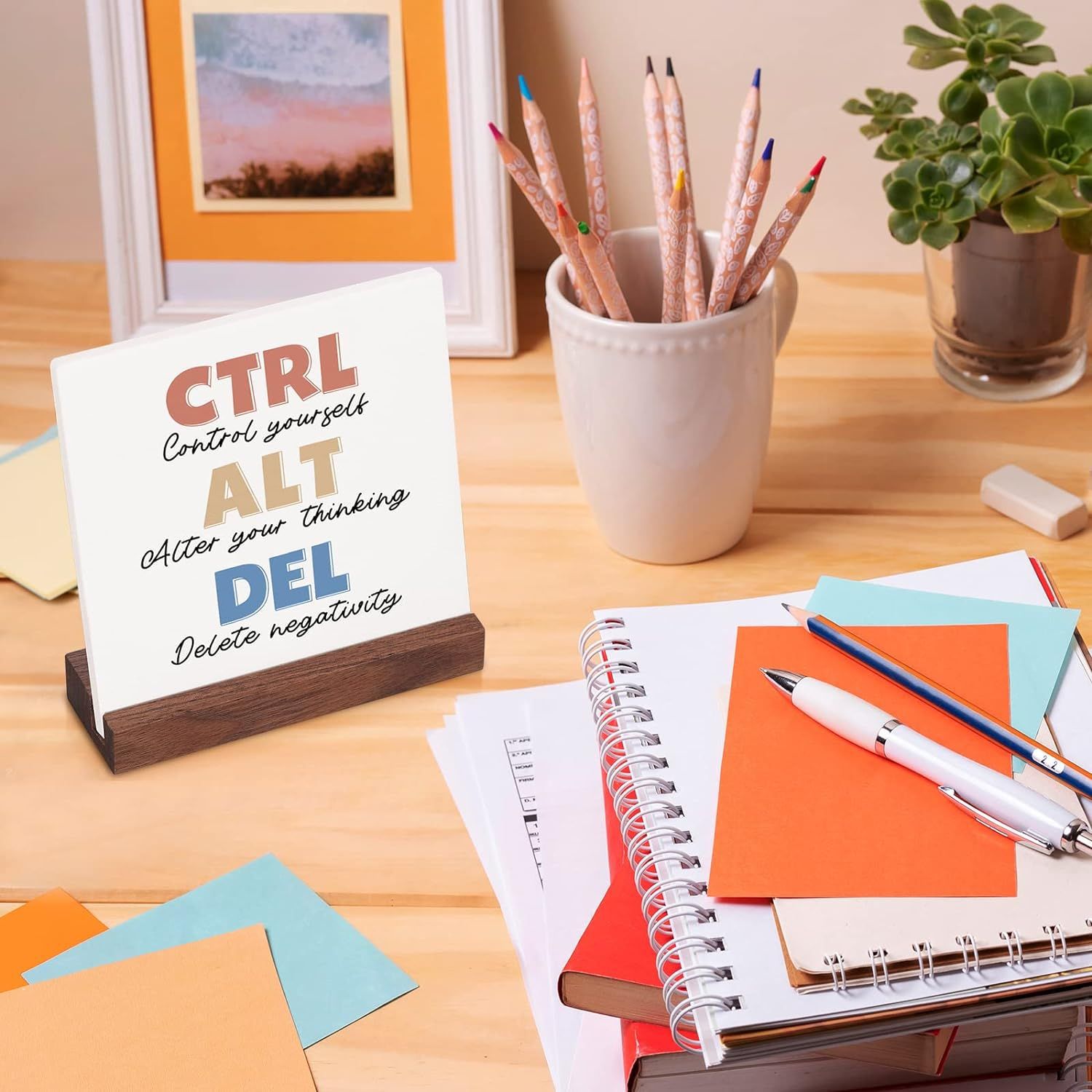 TEMU Amazon maitong acrílico base de madera maciza doble ranura decoración del hogar