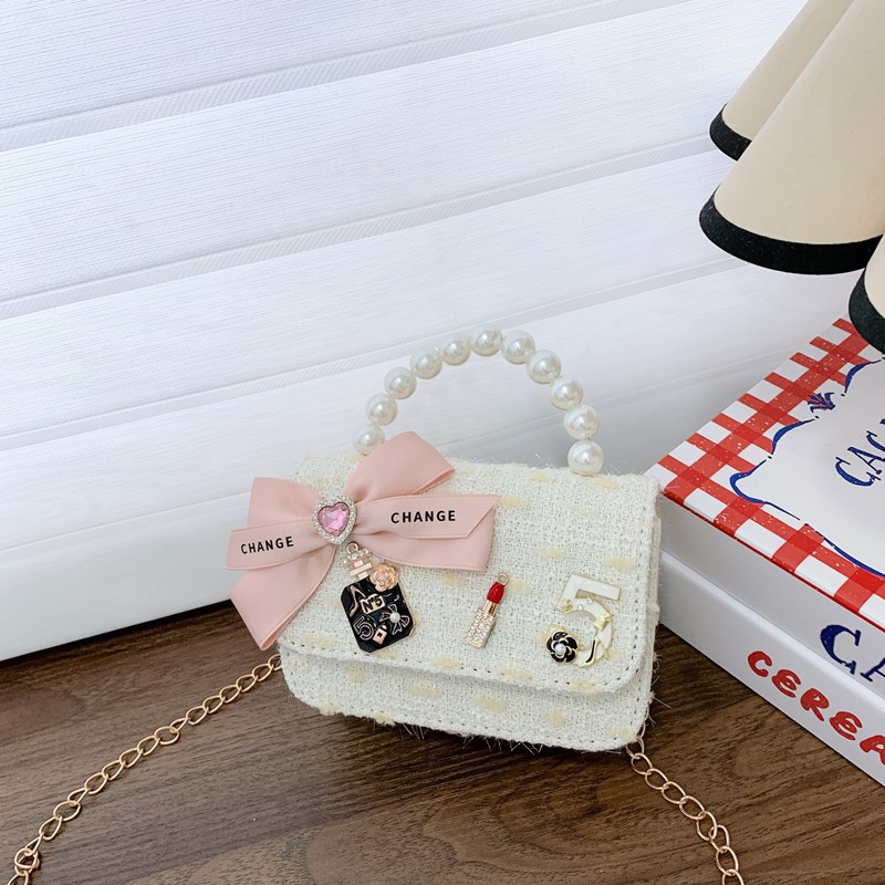 Dulce princesa bolso de perlas adorable arco mini boca rojo bolso de hombro bebé bolso de moda cadena de niños