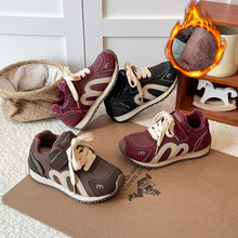 女童鞋子真皮加绒二棉儿童运动鞋2025秋冬新款男童宝宝休闲阿甘鞋