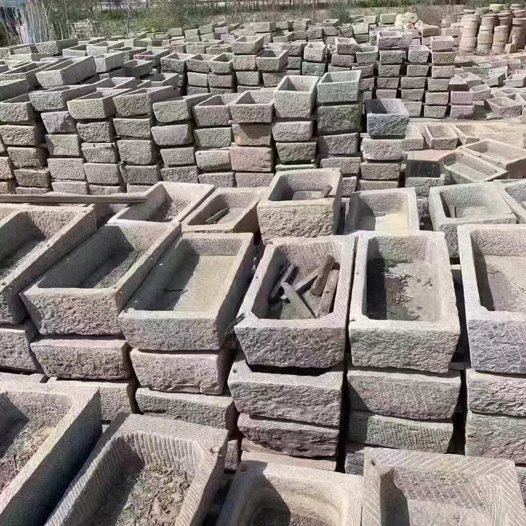 老旧石槽鱼缸养鱼石头花盆种花庭院小石槽流水组合民间猪槽牛槽
