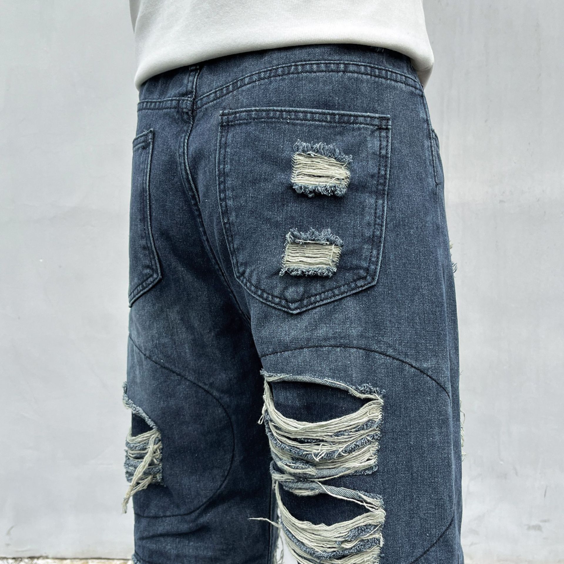 Tie-Dye Ripped Jeans For Men And Women American High Street Vintage Washed Slim Fit Flared Pants_mkmklike.com