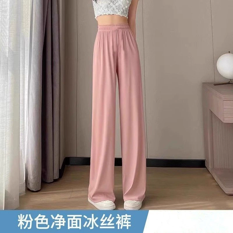 Черные широкие брюки для женщин, ледяной шелк, миниатюрные, солнцезащитные брюки Yamamoto, прямые брюки, женские спортивные брюки, модные повседневные брюки.