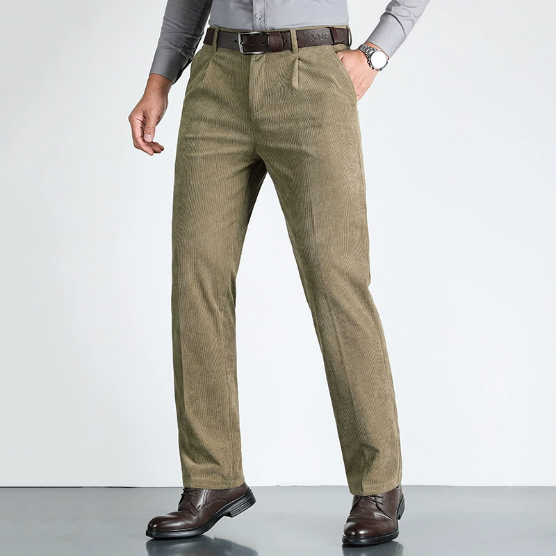 Новые осенне-зимние мужские повседневные брюки, вельветовые утепленные брюки для мужчин среднего и пожилого возраста, деловые брюки, очень свободные