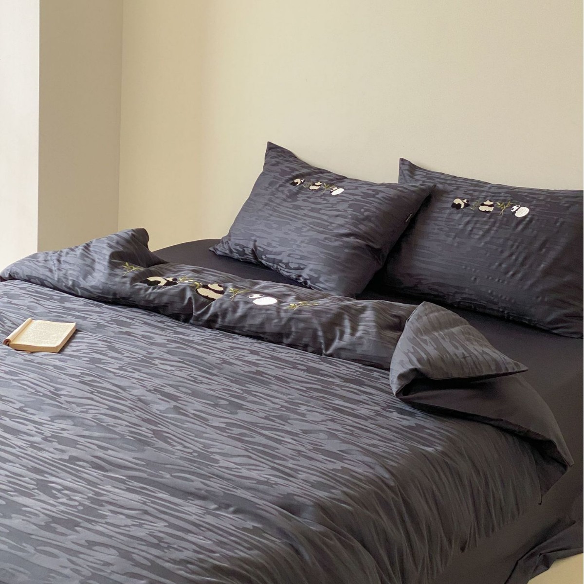 Set di quattro pezzi in jacquard di cotone jacquard a fibra lunga a doppio strato, stile nordico francese minimalista retrò, interamente in cotone, 50 count, con alta precisione._voghion.com