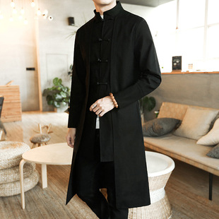 2019 Cotton and Linen Mid-Length Windbreaker Men's Korean Style Slim Large Size Jacket A032 1904 595 Handsome