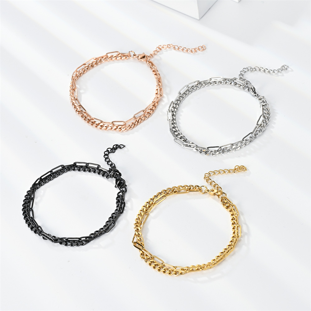 Ig Style Chain Stainless Steel Double-layer Bracelet display picture 6