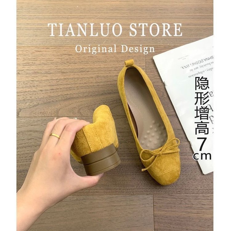 Aumentar la altura interior francesa zapatos de abertura superficial para mujeres 2026 nuevos zapatos vintage de caimón primavera y otoño de hadas estilo ballet zapatos de frijoles