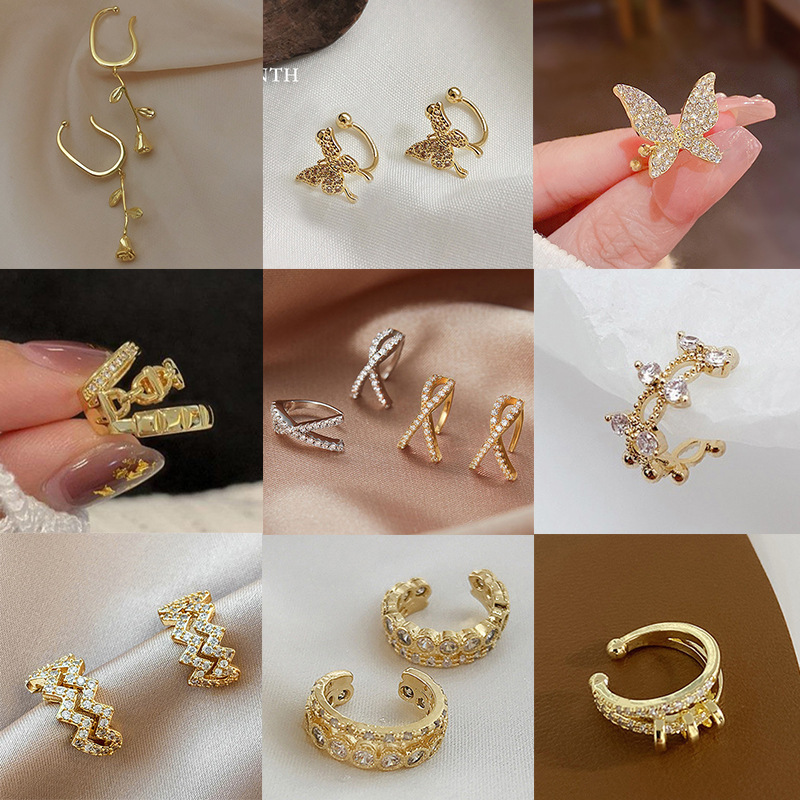High-end retro Hong Kong style super fairy pearl ear clip No pierced ear bone clip ins niche design inlaid zircon ear clip
