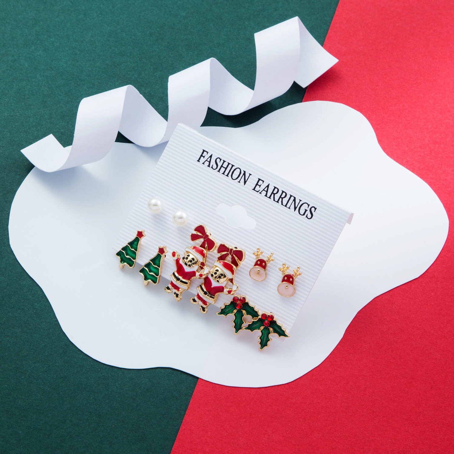 Christmas Festival 1 Set Christmas Cute Heart Shape Bow Knot Enamel Alloy Drop Earrings