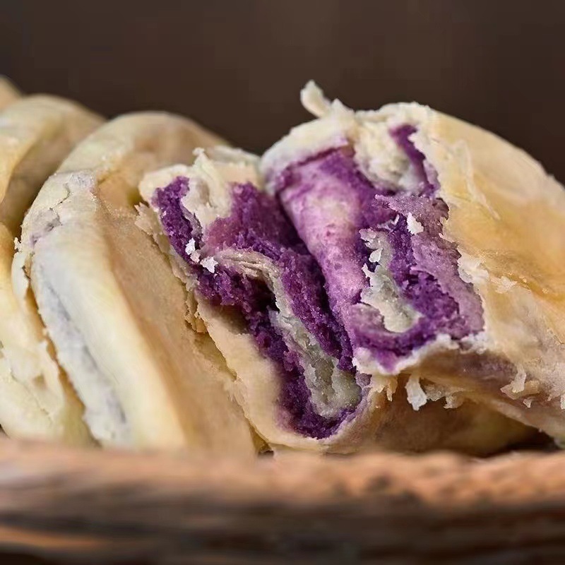 Purple Sweet Potato Taro Cake No Added Sugar, Popular Handmade Pastry, Whole Grain Fitness Snack Purple Potato Cake Satisfying Snack Breakfast
