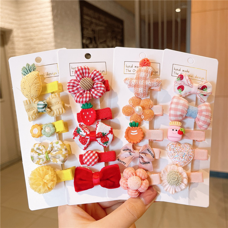 Korean-style children's fruit cartoon hair clip set for girls, baby butterfly knot hair clips, flower forehead hair clip set, hair clip for babies