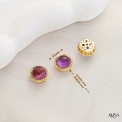 Zərgərlik ara hissələri – thick silver, angel and osmanthus drop-shaped - gold-natural-amethyst-large-round-spacer-bead-1-piece