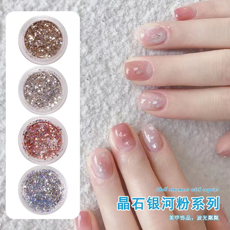 Nueva Red de uñas polvo de diamante de cristal rojo Galaxy fino flash sueño brillante pieza de concha polvo de uñas mezclado Galaxy polvo 4 botellas/Set